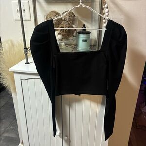 Lulu's Black Puff Sleeve Blouse